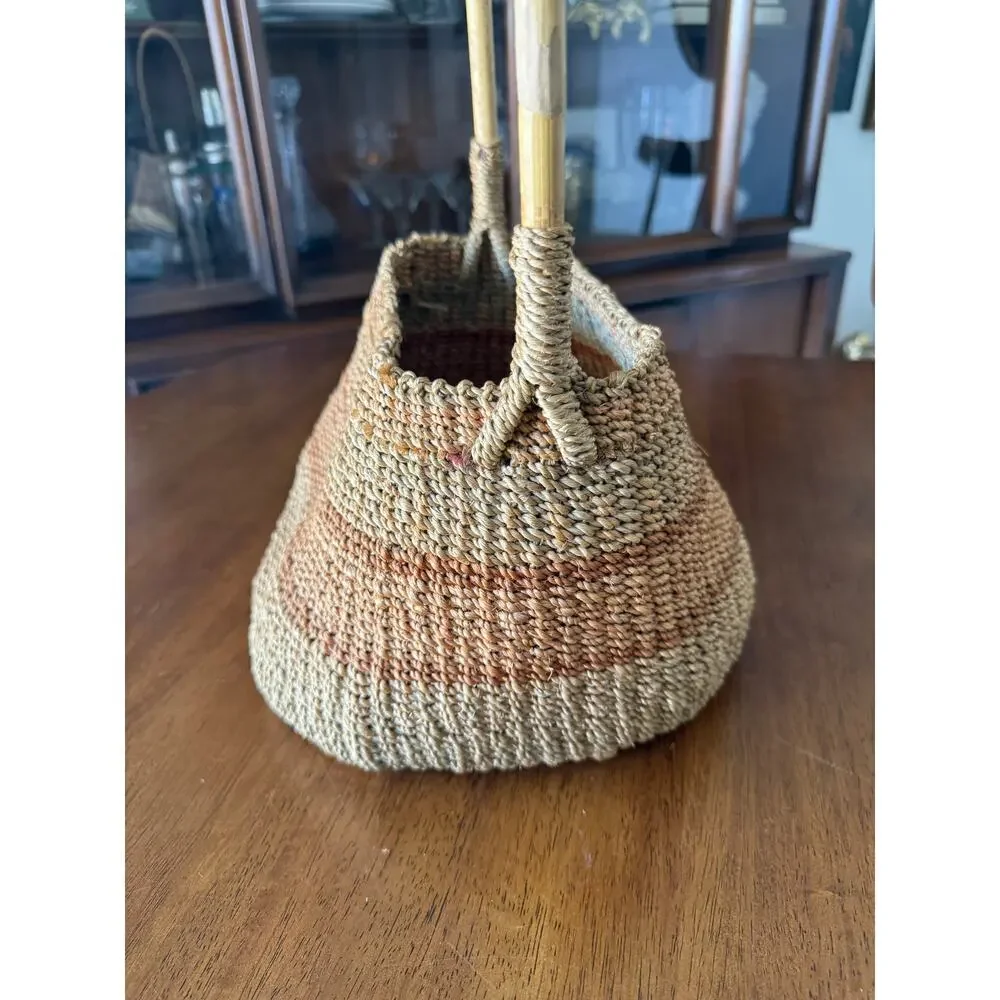 Vintage Woven Straw Basket with Large Handle | Boho Farmhouse Market Tote